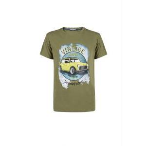 T-shirt da uomo  in cotone verde militare t730 s102