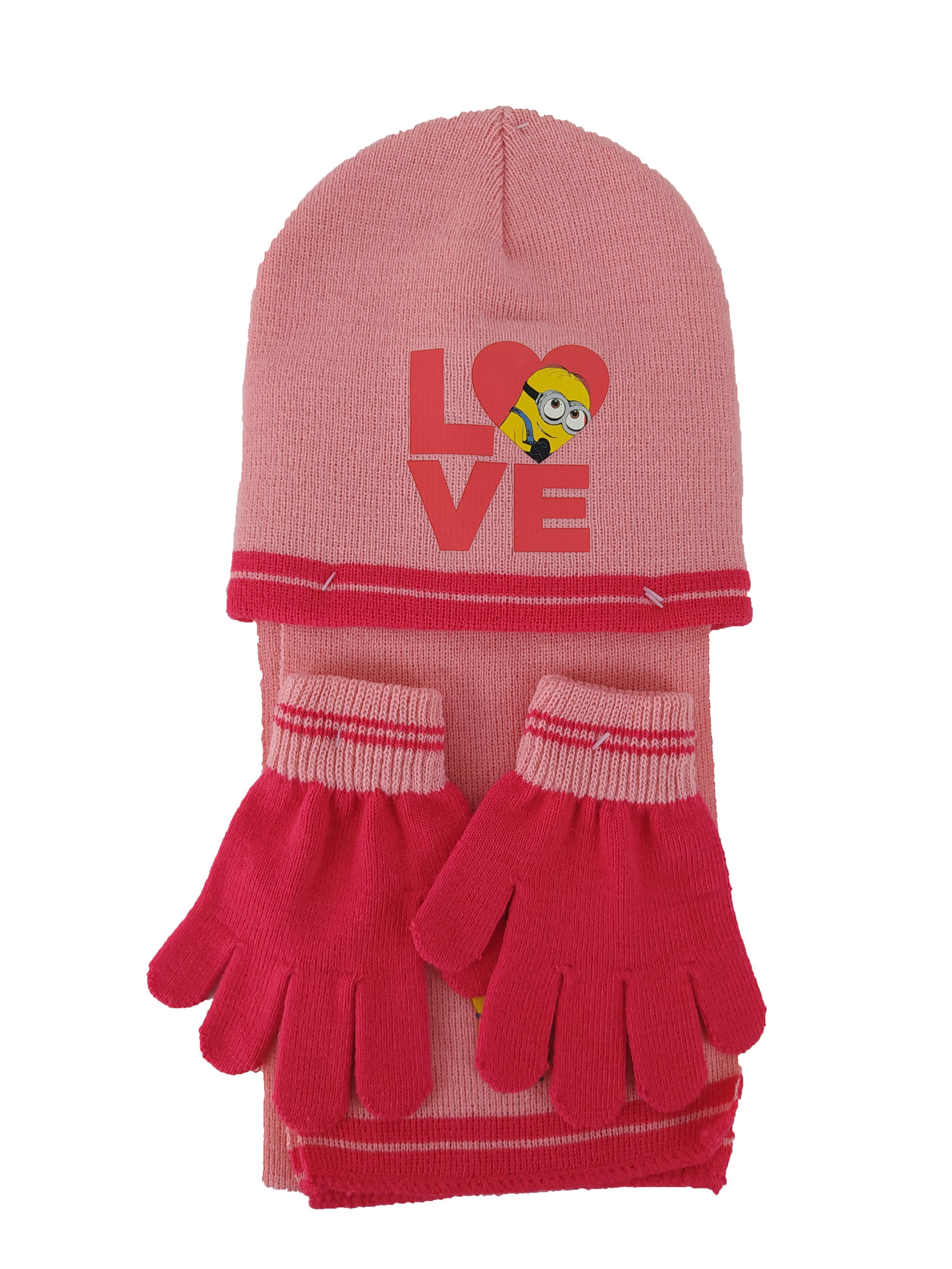 Set bambina sciarpa cappello guanti Minions Rosa