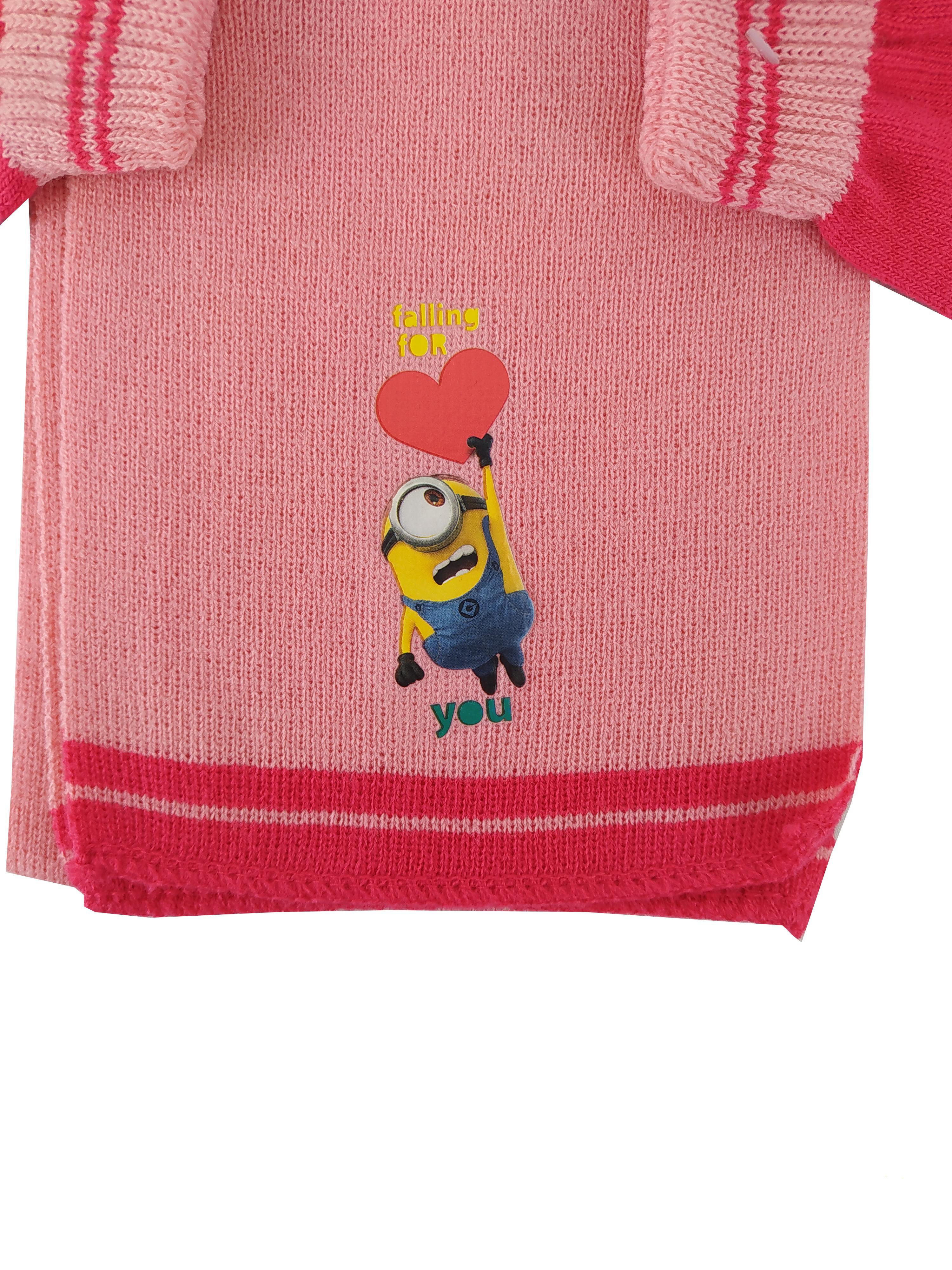 Set bambina sciarpa cappello guanti Minions Rosa