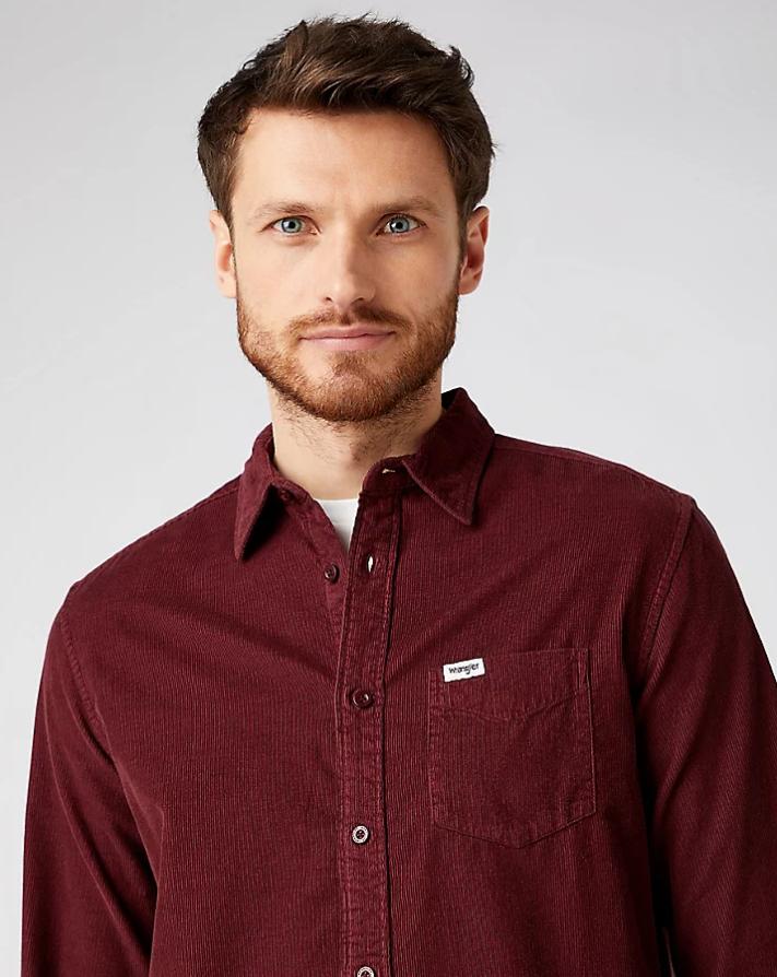 Camicia Wrangler in velluto bordeaux da uomo