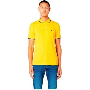 Polo  uomo estiva giallo canarino in cotone righino sul colletto 100% cotone