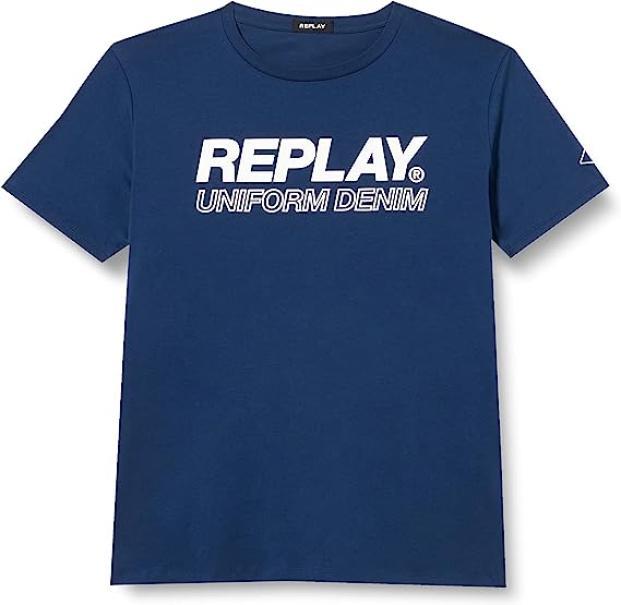 T-shirt da uomo in cotone Replay blu