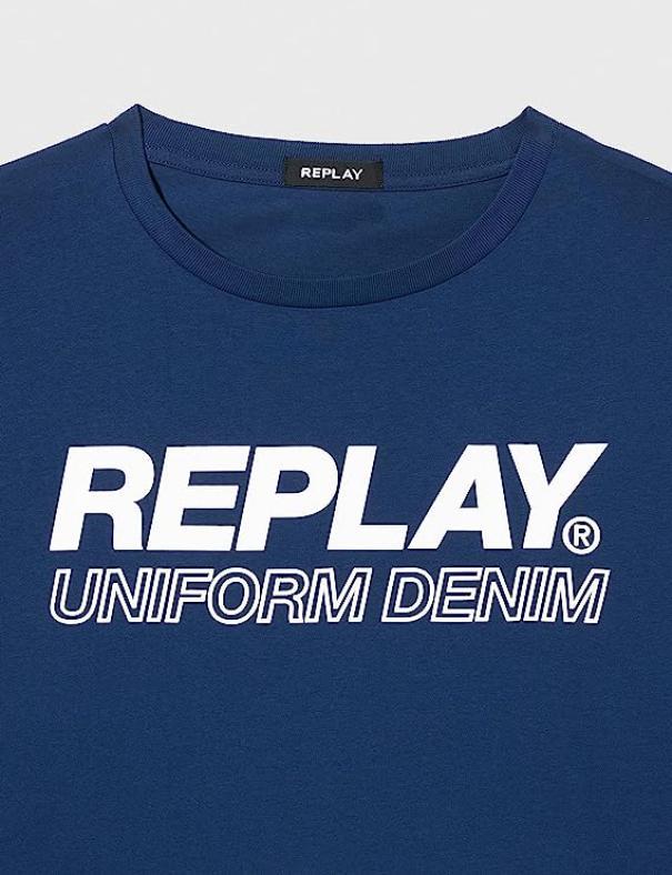 T-shirt da uomo in cotone Replay blu