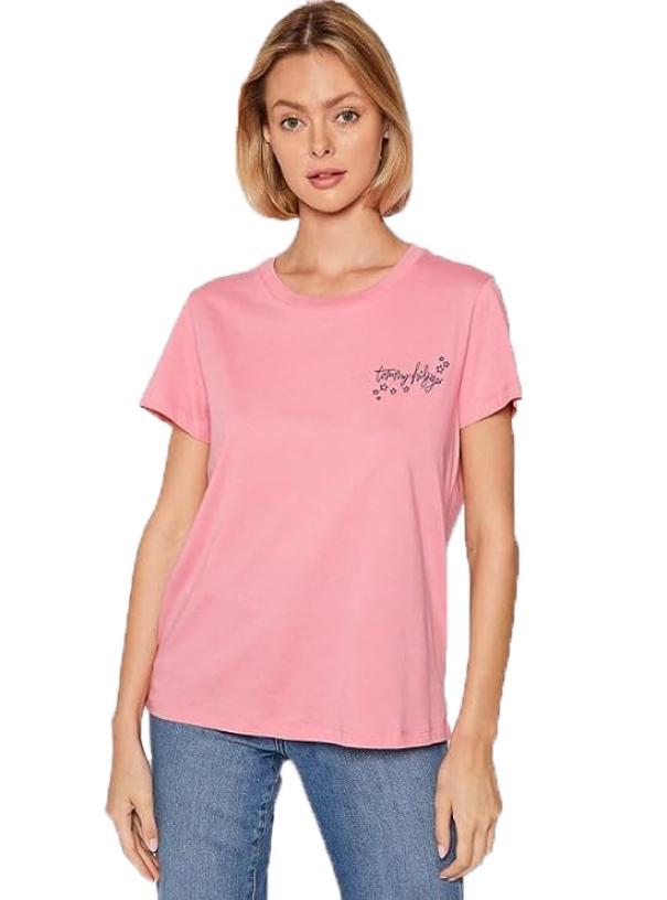 T-shirt da donna in cotone Tommy Hilfiger rosa