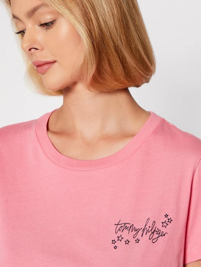 T-shirt da donna in cotone Tommy Hilfiger rosa