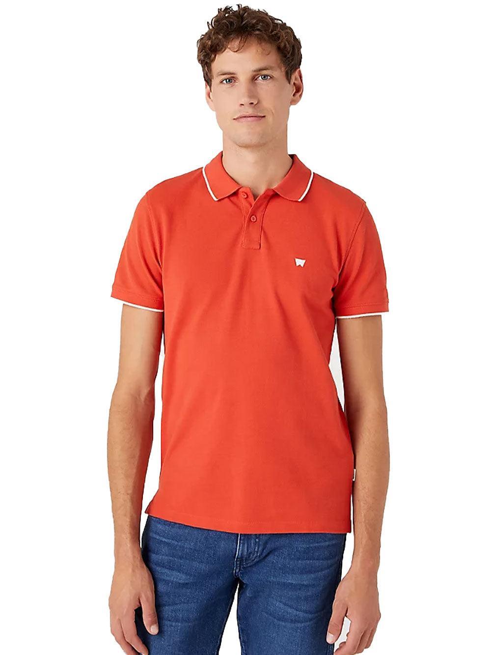 Polo Wrangler uomo estiva arancione in cotone righino sul colletto 