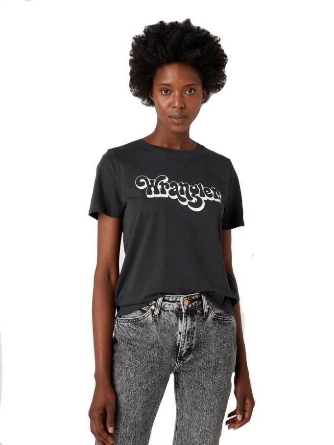 T-shirt da donna in cotone Wrangler nero