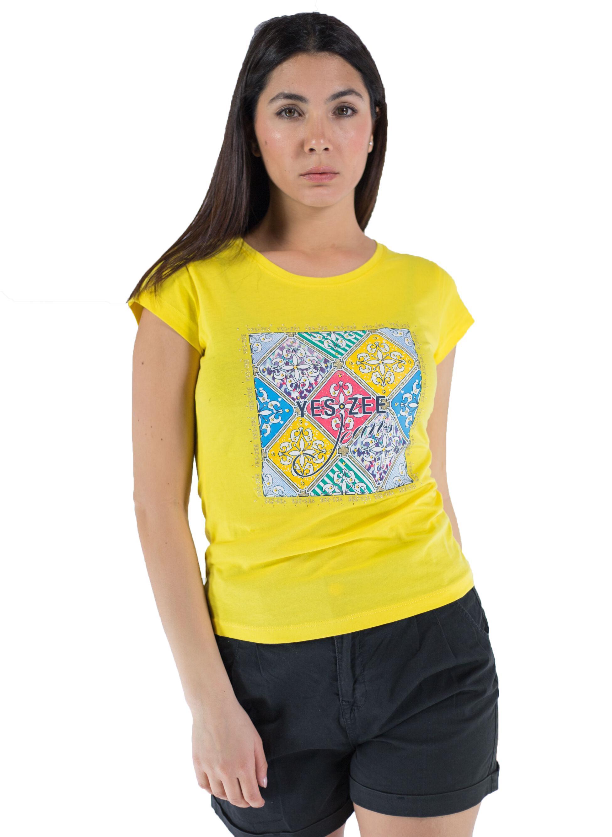 T-shirt da donna in cotone Yes Zee giallo