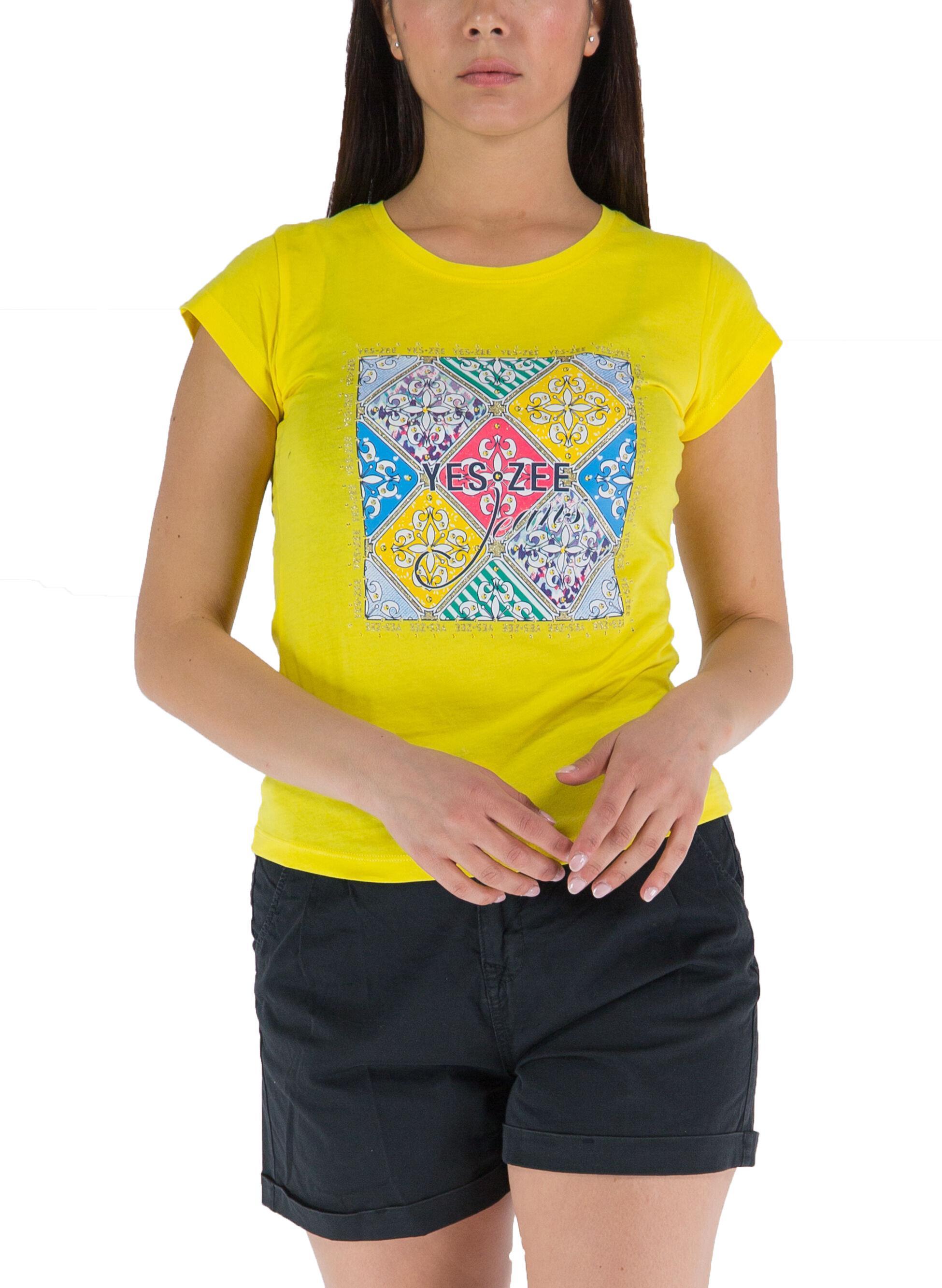 T-shirt da donna in cotone Yes Zee giallo