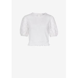 Blusa  donna corta elastico vita con maniche corte in san gallo traforato