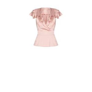 Blusa raso incrociata con volant scollo e manica rosa antico