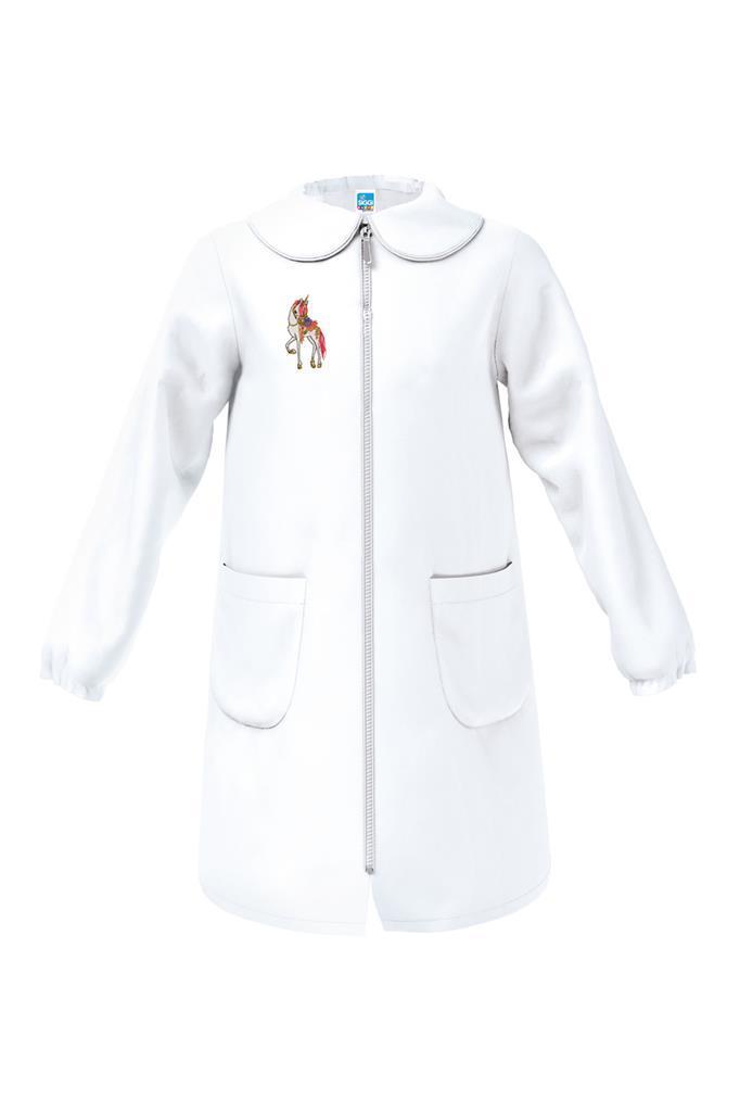 Grembiule scuola bambina zip ricamo unicorno bianco