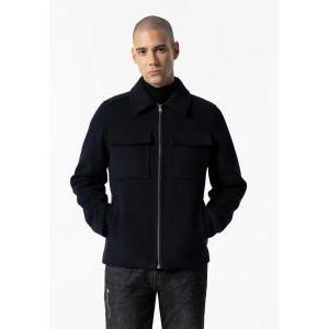 Giaccone panno full zip doppio taschino petto blu scuro