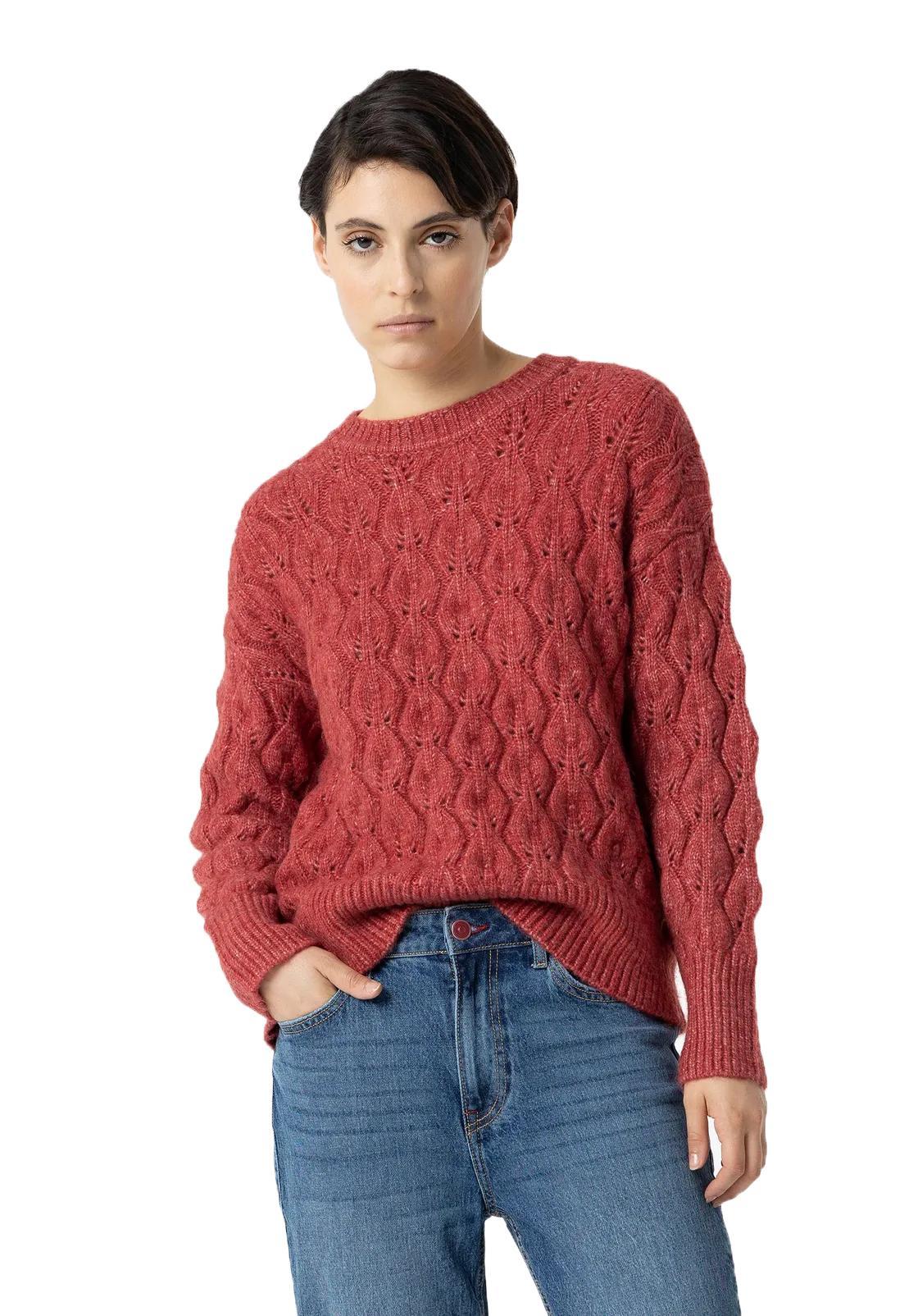 Tiffosi maglione donna trecce melange Haya Bordeaux