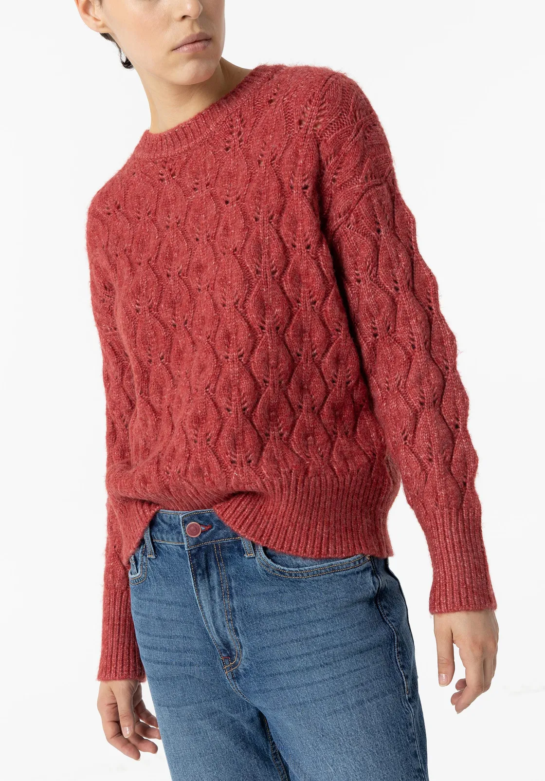 Tiffosi maglione donna trecce melange Haya Bordeaux