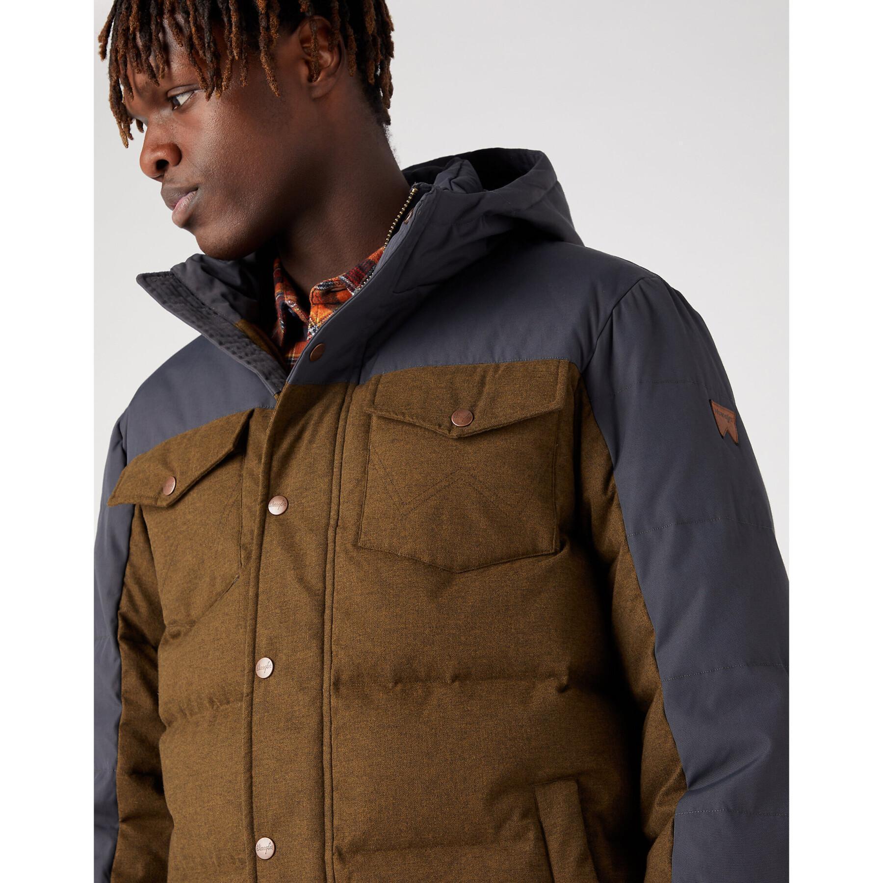 Piumino Wrangler cotone e nylon con cappuccio verde militare