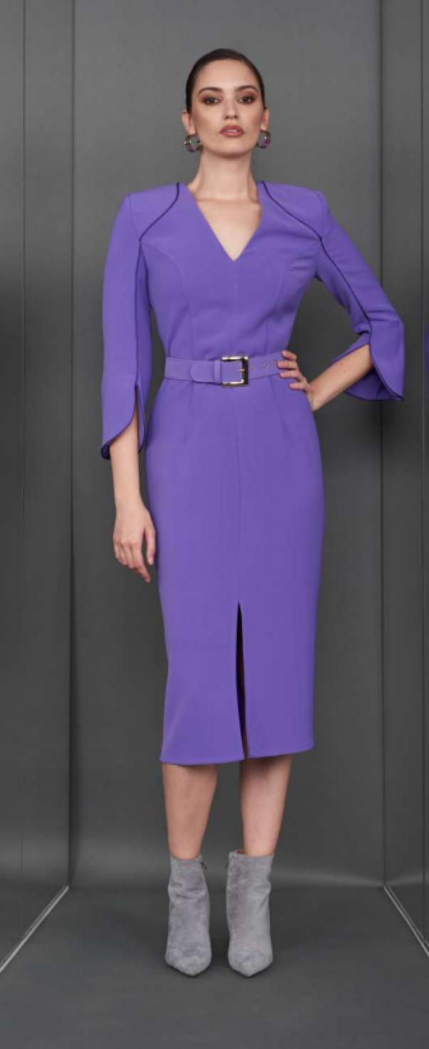 edas edas abito midi con piping doppio crepe lavanda