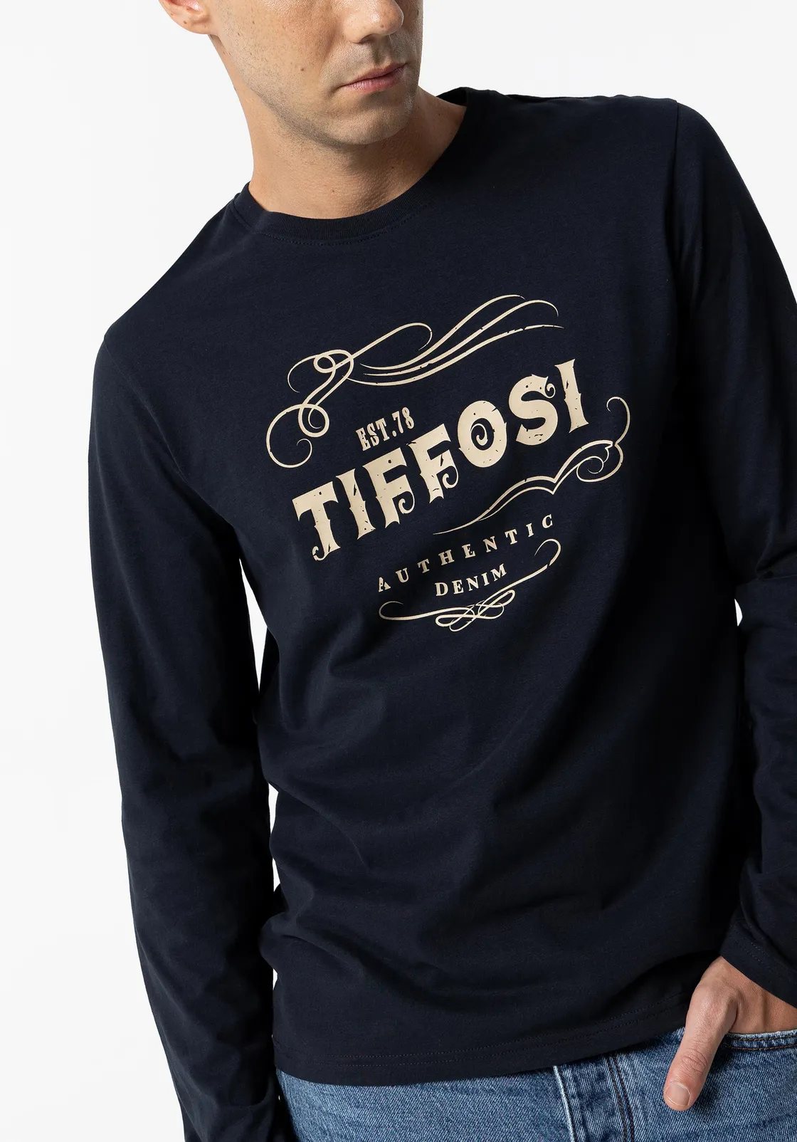 TIFFOSI uomo girocollo manica lunga jersey con stampa Blu