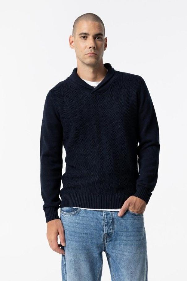 TIFFOSI pullover uomo cotone lavorato spiga con collo avvolgente Blu