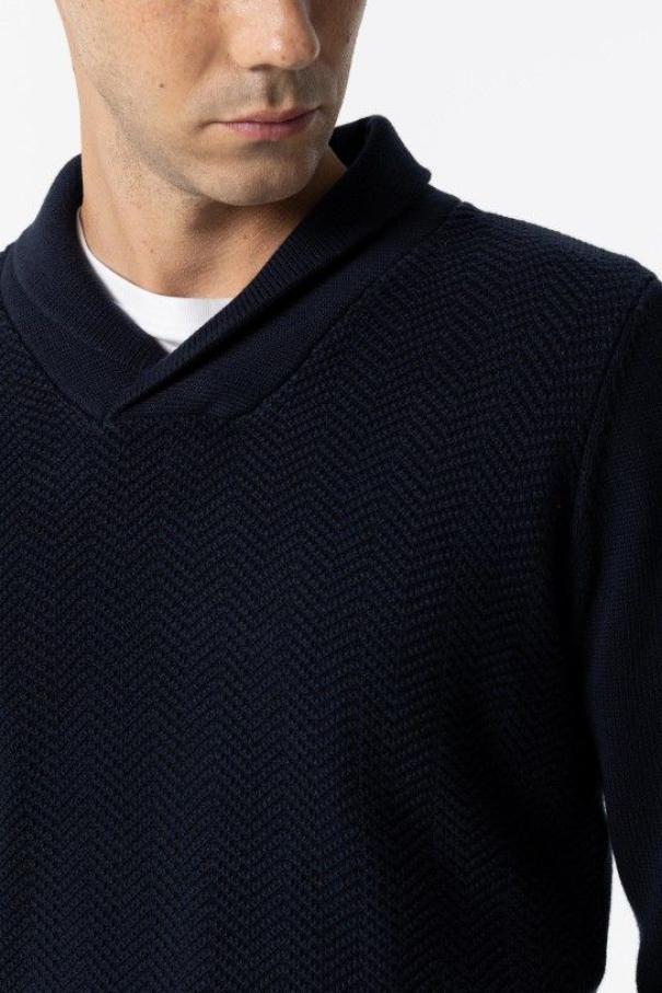 TIFFOSI pullover uomo cotone lavorato spiga con collo avvolgente Blu