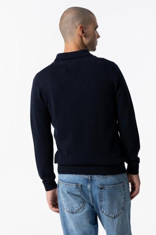 TIFFOSI pullover uomo cotone lavorato spiga con collo avvolgente Blu