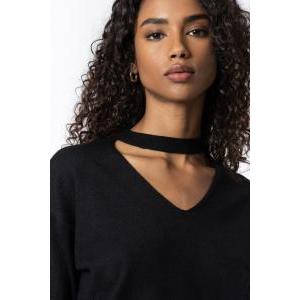 Maglia donna scollo v con cinturino nero