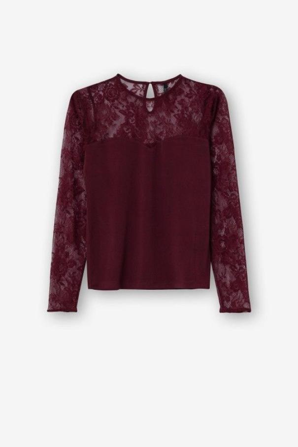 tiffosi tiffosi maglia donna scollo e manica merletto amy_1 bordeaux