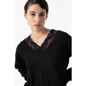 Maglia donna scollo v con merletto  nero