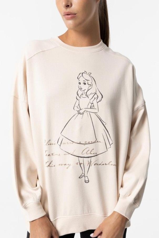 Tiffosi felpa donna stampa Alice WONDERLAND Panna