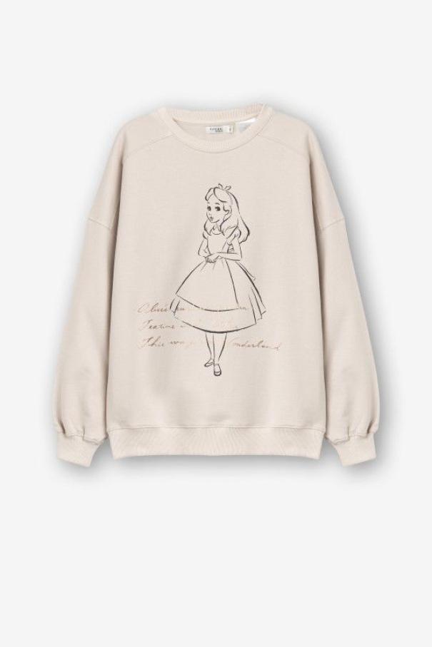 Tiffosi felpa donna stampa Alice WONDERLAND Panna