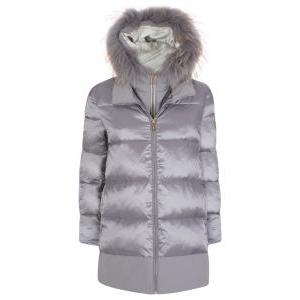 Piumino donna fascia fondo opaca + finto gilet  staccabile grigio