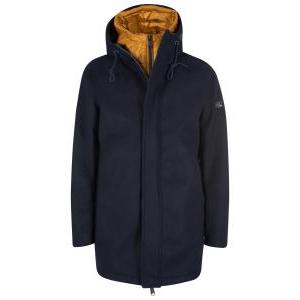 Cappotto uomo panno con cappuccio fisso blu