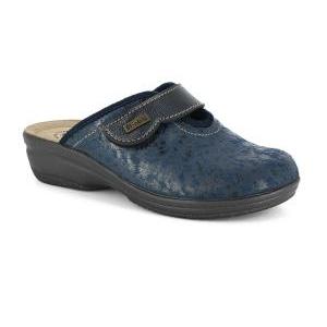 Pantofola donna maltinto con velcro+ plantare soft scamosciato blu