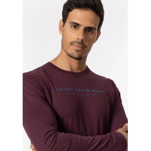 T-shirt manica lunga  con scritte petto bordeaux