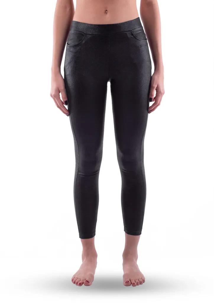 Leggins donna effetto jeans glitter Nero