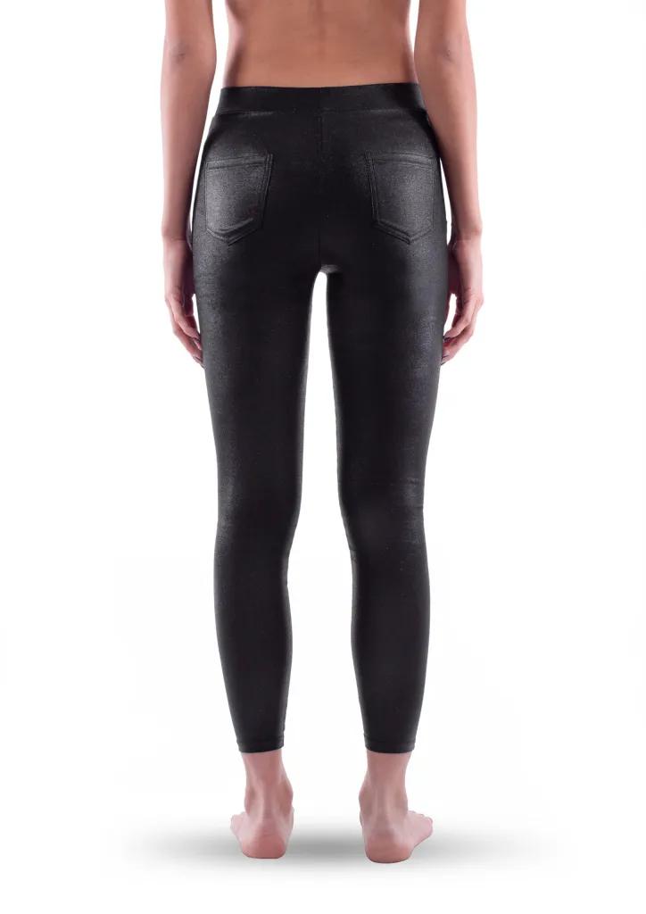 Leggins donna effetto jeans glitter Nero