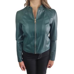 Giacca corta in similpelle  donna verde