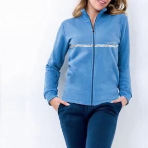 Tuta donna full zip felpa garzata con riga petto paillettes azzurro