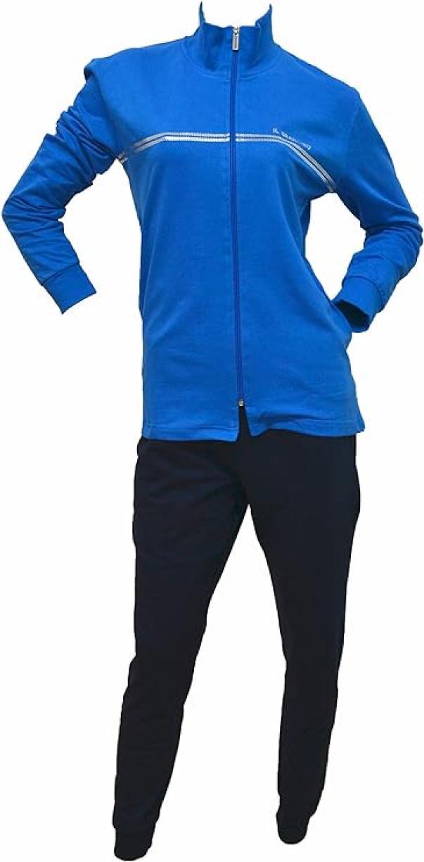 Tuta donna full zip felpa garzata con riga petto paillettes Azzurro