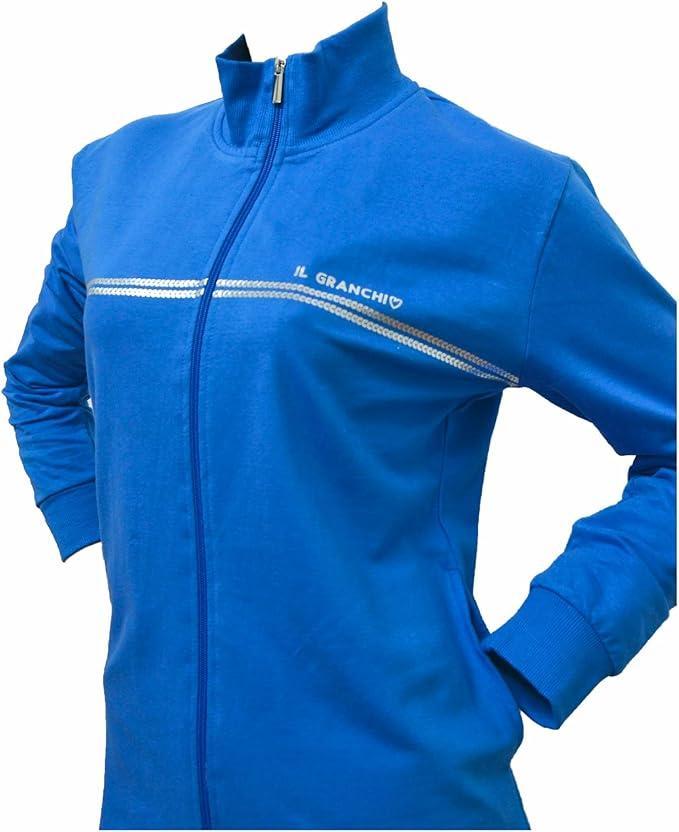 Tuta donna full zip felpa garzata con riga petto paillettes Azzurro