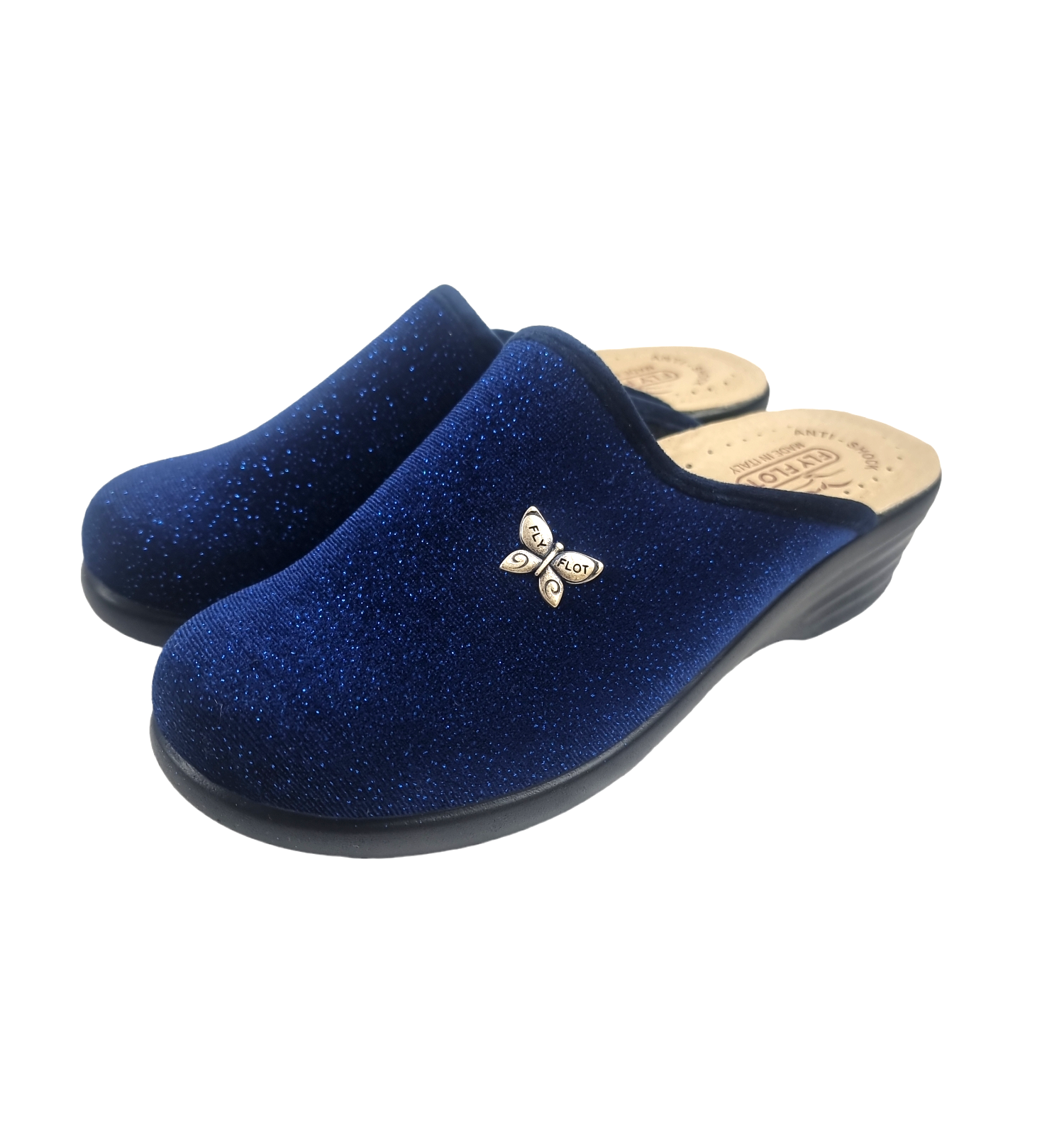 Pantofole da donna Fly Flot in lurex blu