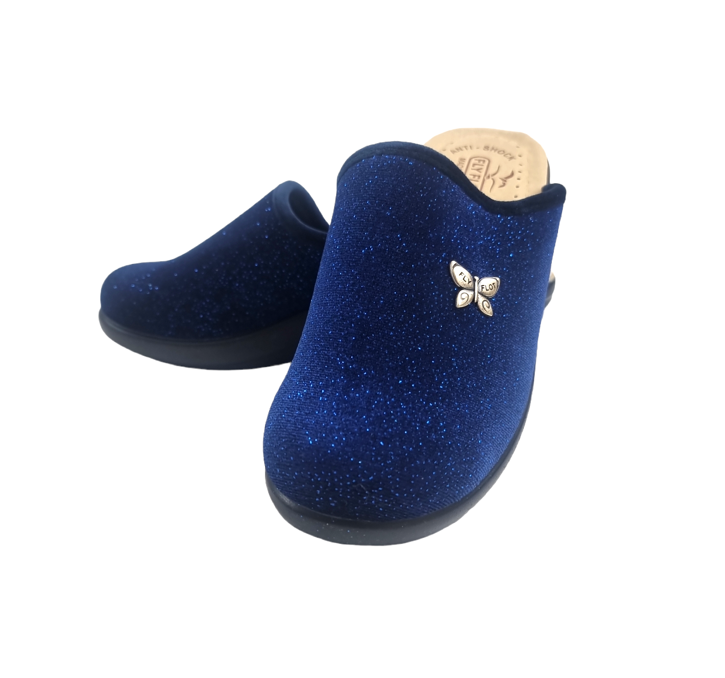 Pantofole da donna Fly Flot in lurex blu