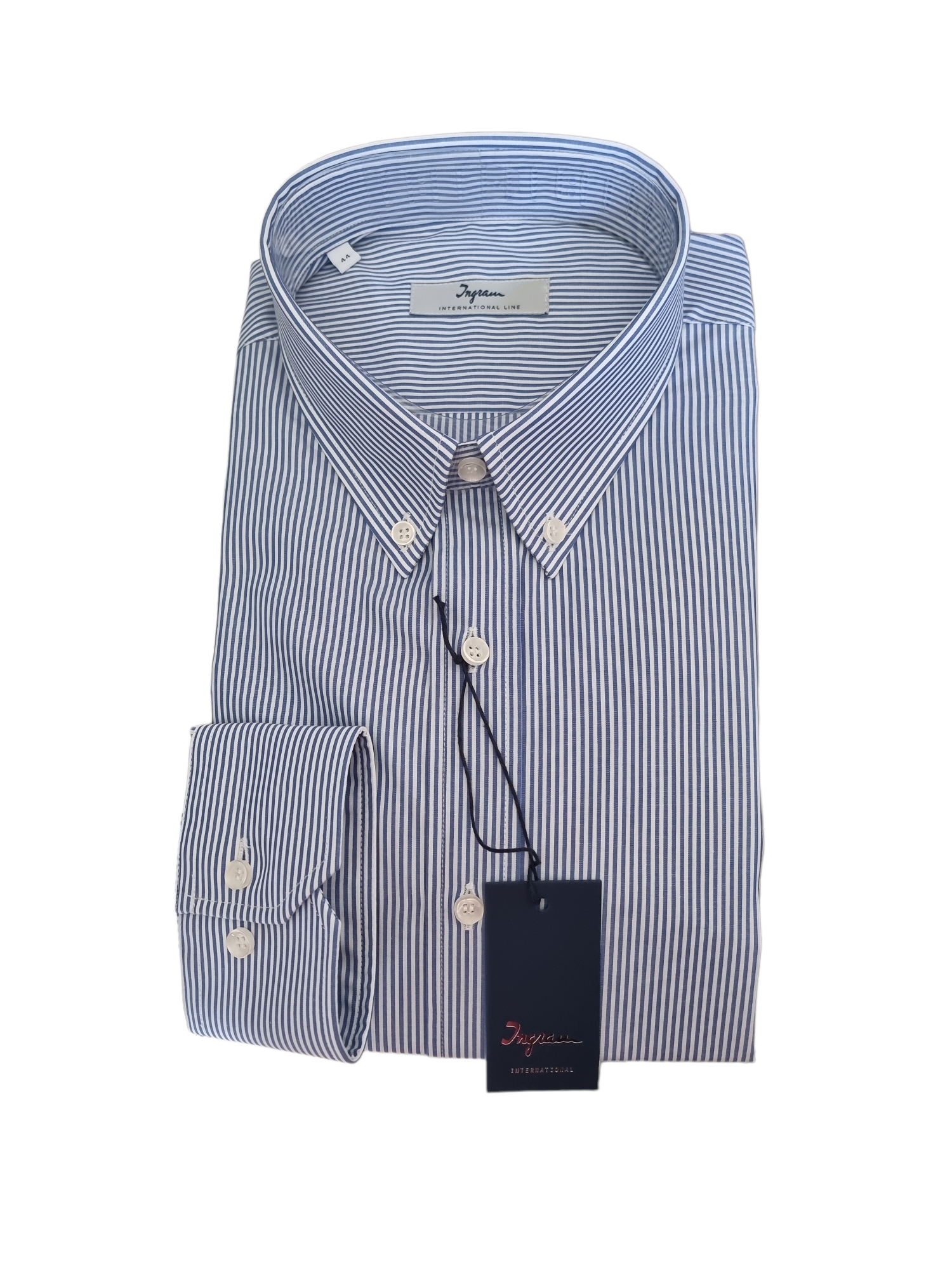 ingram camicia 1000 righe bottoncini ml blu