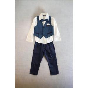 Completo bimbo 2/7 gilet puntinato + camicia +pantaloni blu