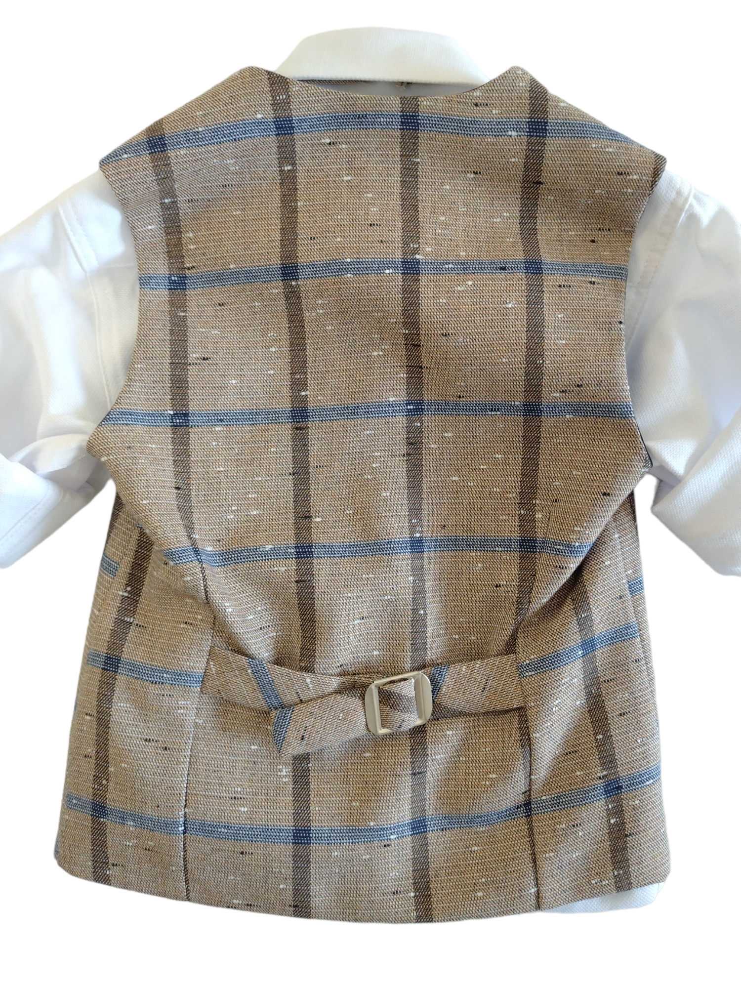 Completo bambino gilet quadri+ camicia+papillon+pantalone lungo Beige