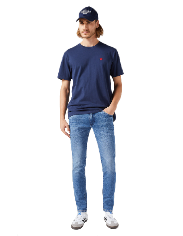 T-shirt Wrangler uomo basica logo mini cucito lato cuore blu