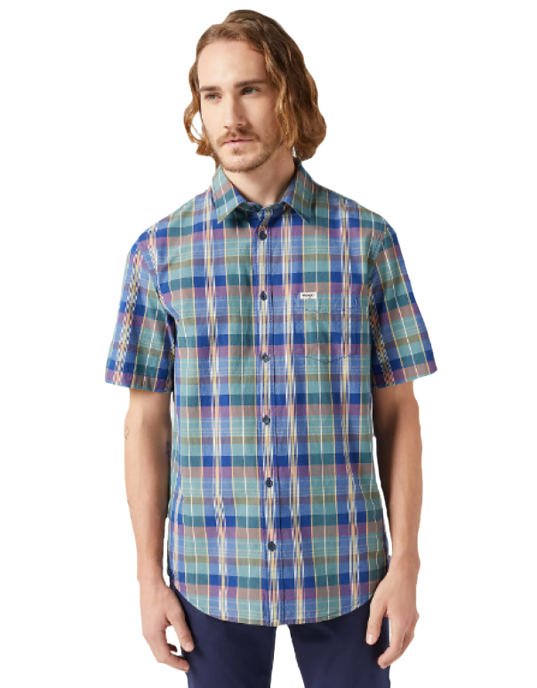 Camicia Wrangler madras mezza manica Blu