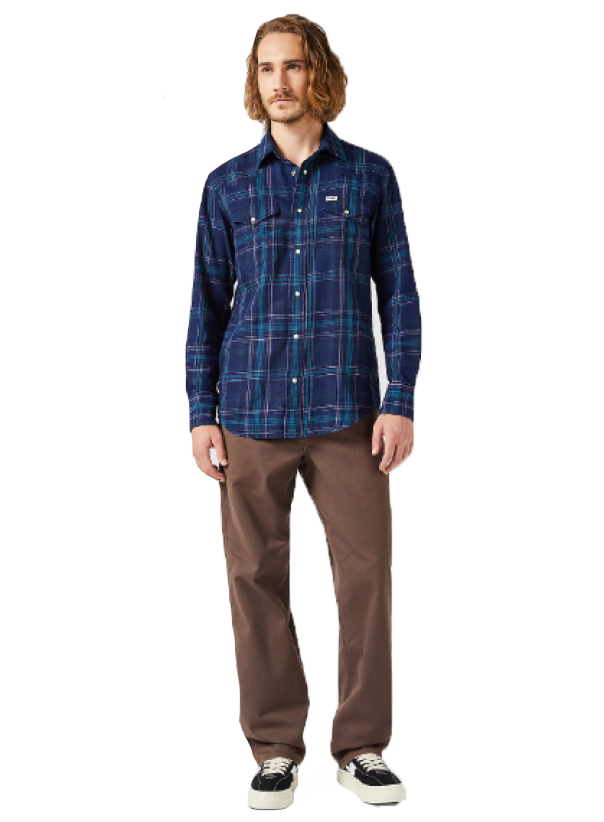 Camicia Wrangler madras manica lunga blu