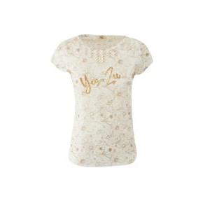 T-shirt donna  stampa fiori beige