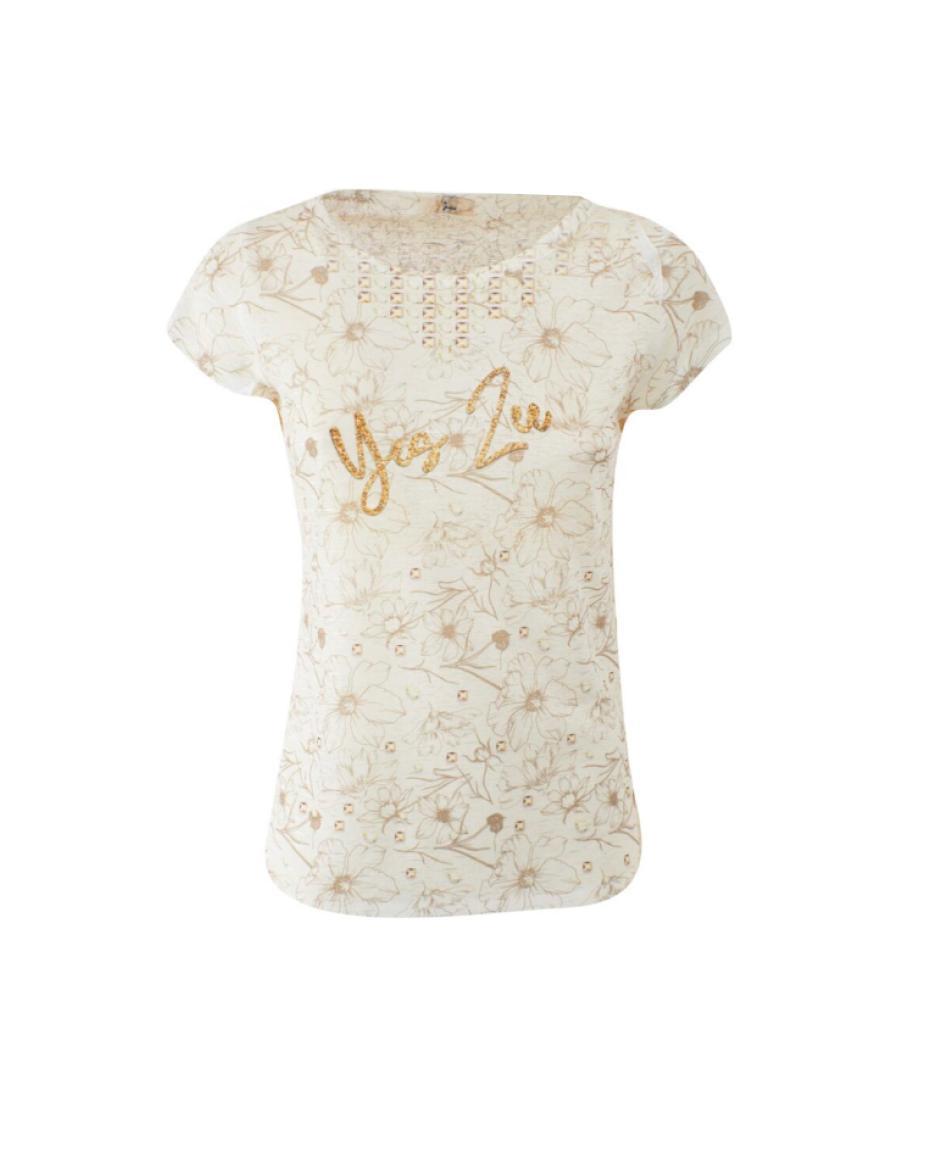 T-shirt donna Yes Zee stampa fiori beige